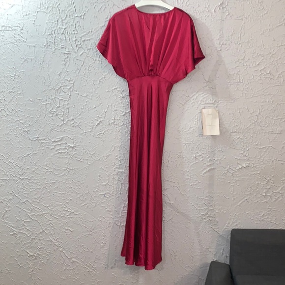 Petal and Pup Dress NWT Flawed Ricki Maxi Ruby Wine Small Satin Butterfly Sleeve - Picture 11 of 17